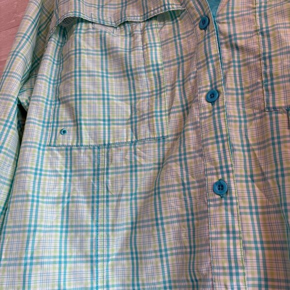 World Wide Sportsman Shirt Womens Blue Green Plaid Fishing Vented Pockets - Picture 2 of 7